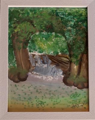 Hidden Waterfalls - Watercolour painting by child artist Anagha