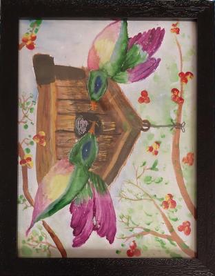 Hummingbirds - Watercolour painting by child artist Anagha Venka