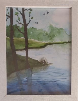 Laughing brook - Watercolour painting by child artist Anagha Ven