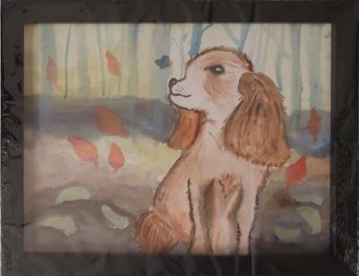 Puppy Love - Watercolour painting by child artist Anagha Venkate